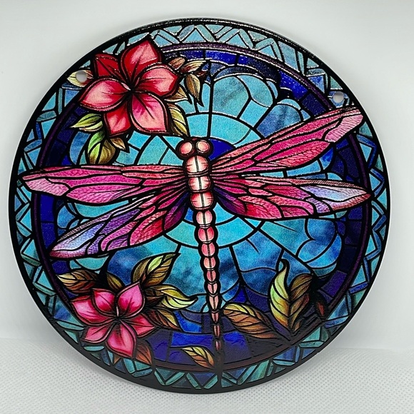 Dragonfly Suncatcher Acrylic Insect Pink Floral Decorative 6” Home Gift Decor - Picture 1 of 3
